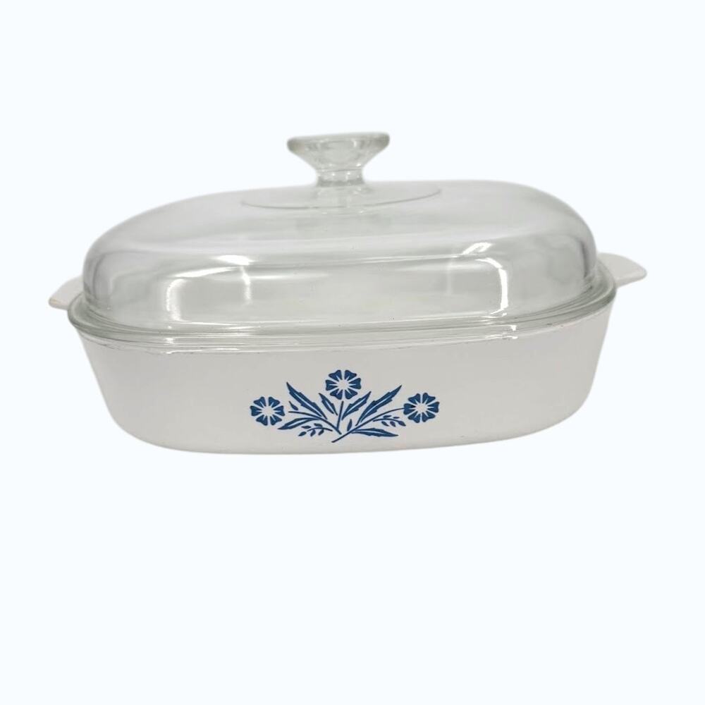 Vintage Corning Ware Cornflower Blue Square Casserole Dish A-10-13 w Pyrex Lid
